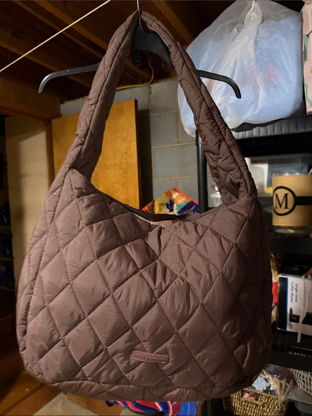 Poppy & Peonies Quilted Hobo Shoulder Bag - Chocolate Brown
